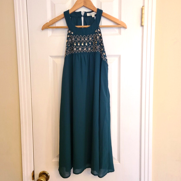 francesca's Dresses & Skirts - Francesca's Sleeveless Cocktail Party Dress Emerald Glass Beads, NWT, Size Small